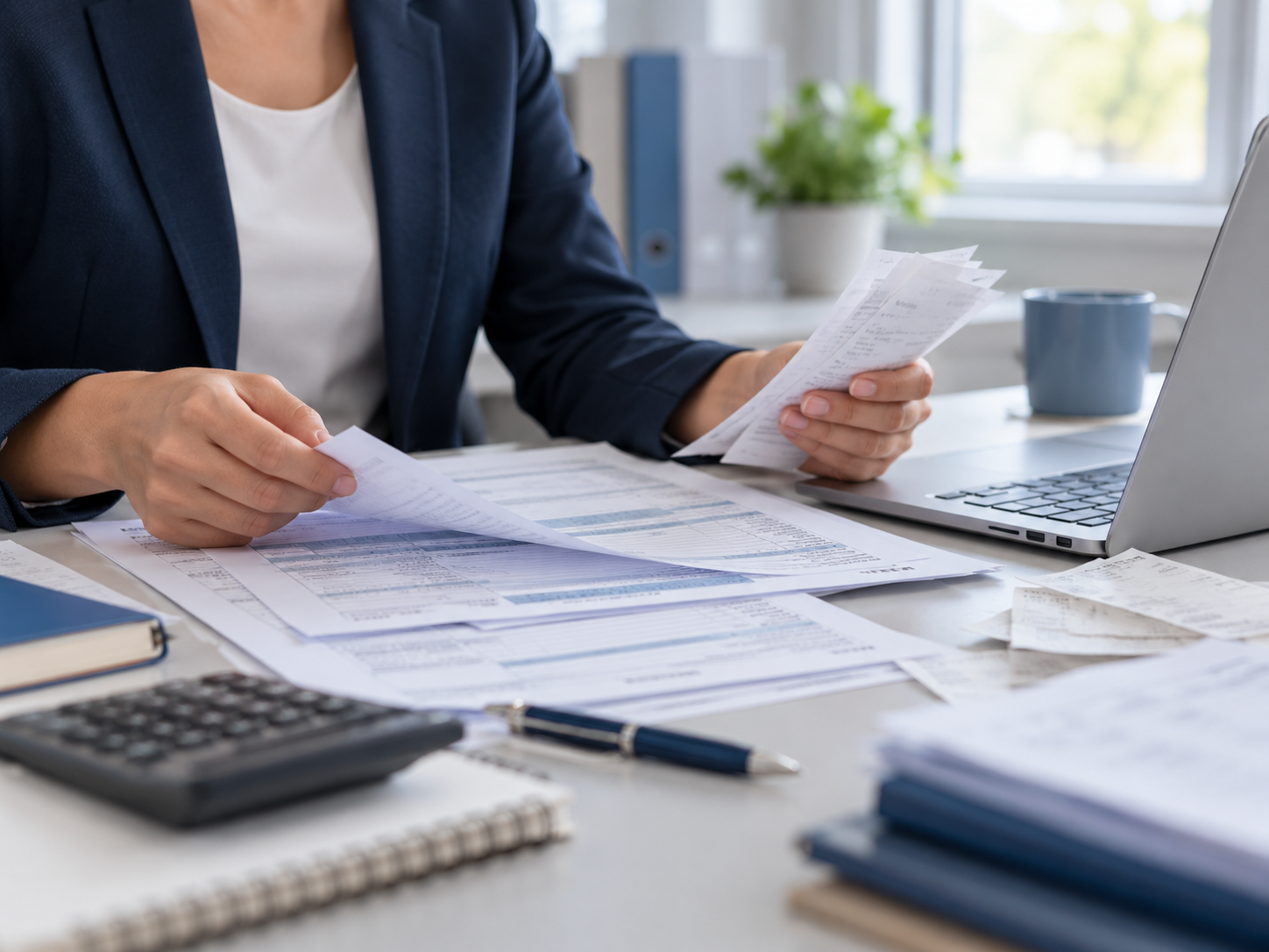 Tax professional organizing forms and receipts